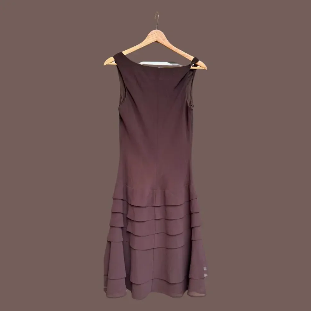 Joseph Ribkoff Cocktail Dress | Brown Chiffon Ruffle | Size 6 | Vintage